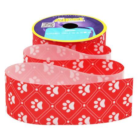 Fita de Cetim Pet Alpet 40mm 2427-15 Pata Fundo Vermelho 10mts