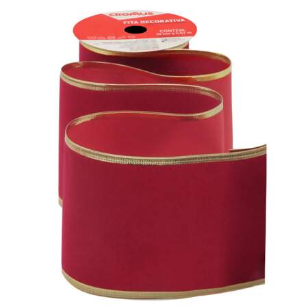 Fita de Natal Cromus 10cm 1054374 Veludo Vermelho 4,57mts