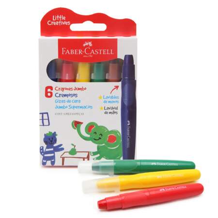 Giz de Cera Jumbo Supermacio Little Creatives Faber-Castell 6 Cores