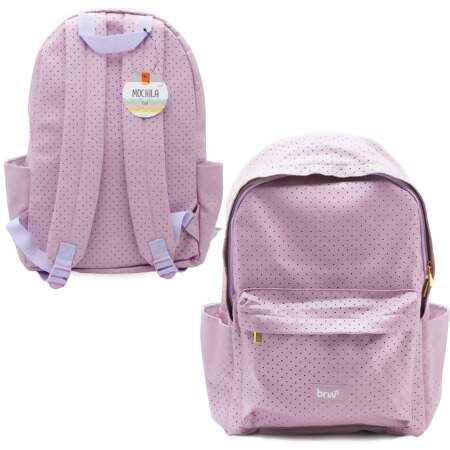 Mochila Escolar Feminina Rosa Pastel BRW em PU