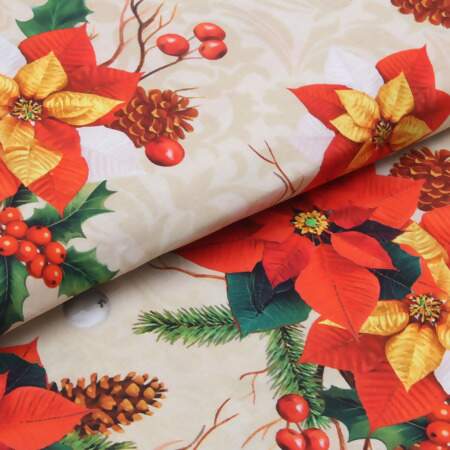 Tecido Patchwork Digital Circulo Natal 461830 2744 Flor Poinsetia 0,48x1,50mts