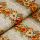 Tecido Patchwork Digital Fabricart D954 Barrado Flores Laranja 0,58x1,50mts